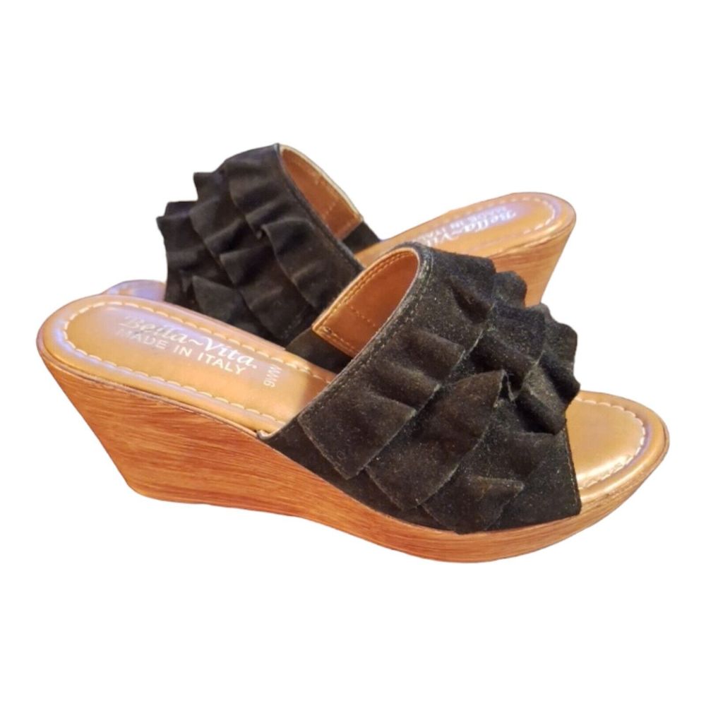 Bella Vita Women Bey-Italy Platform Suede Slide Sandals- Black 9WW